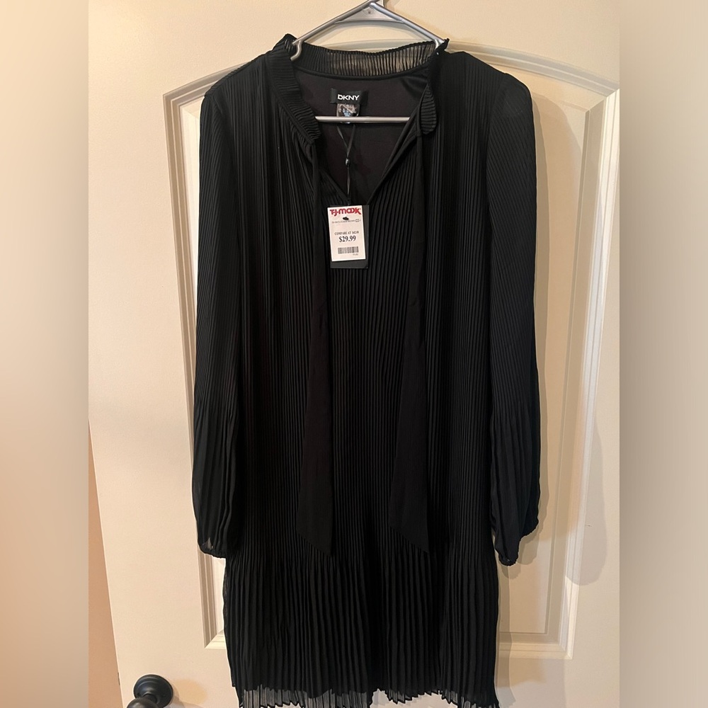 Size 12 DKNY BLACK midi dress with pleat detail